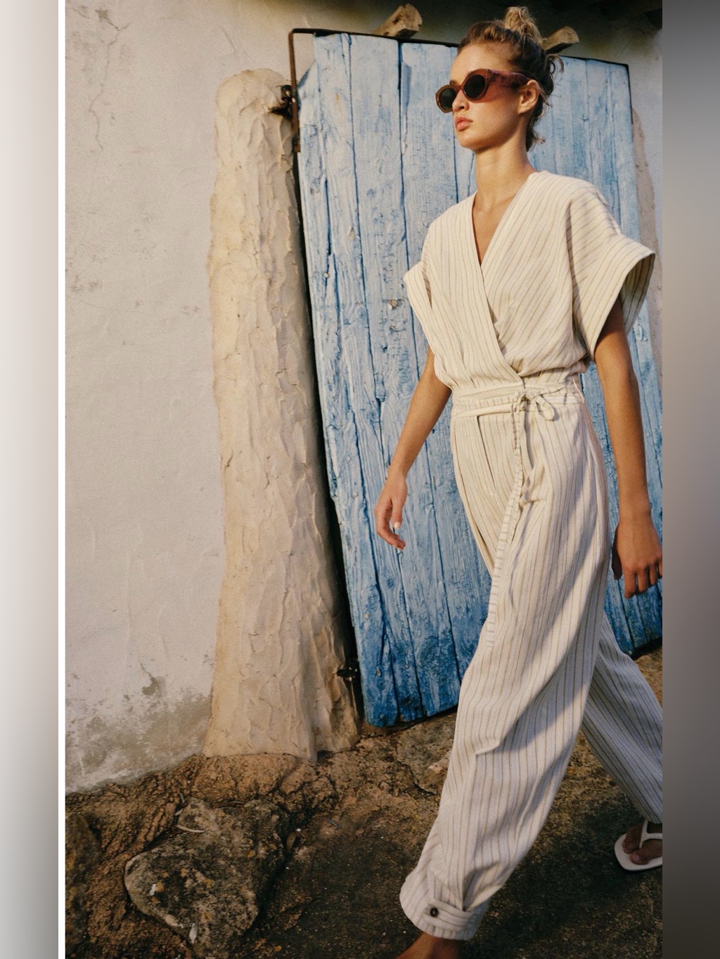 Nwt Zara Ecru Cream Striped Belted Wrap-Front Jumpsuit Small 3074/119/080